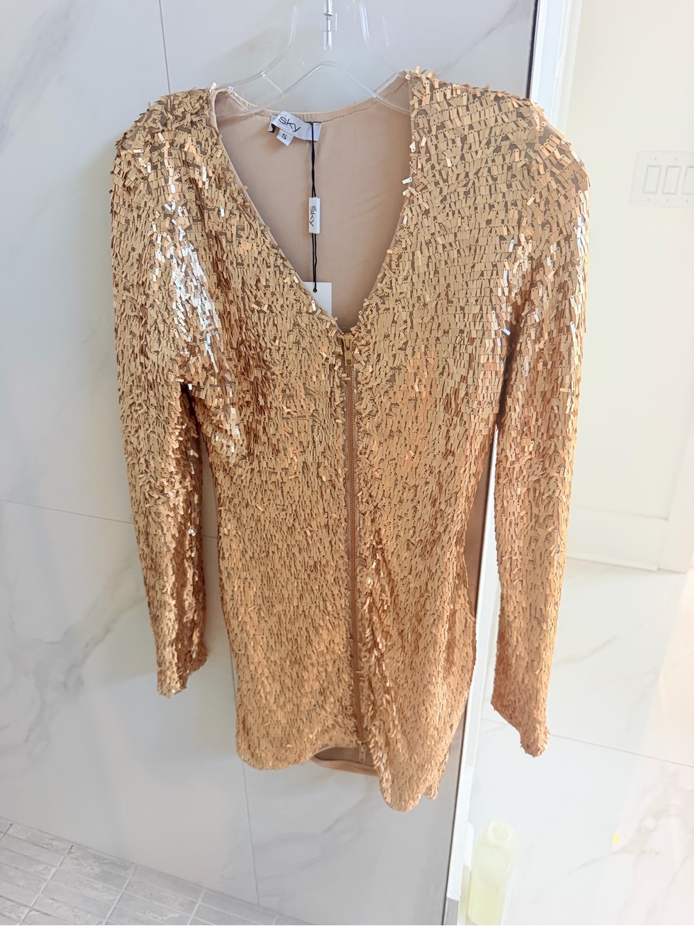 Sky Gold Sequin Long Sleeve V-Neck Top
